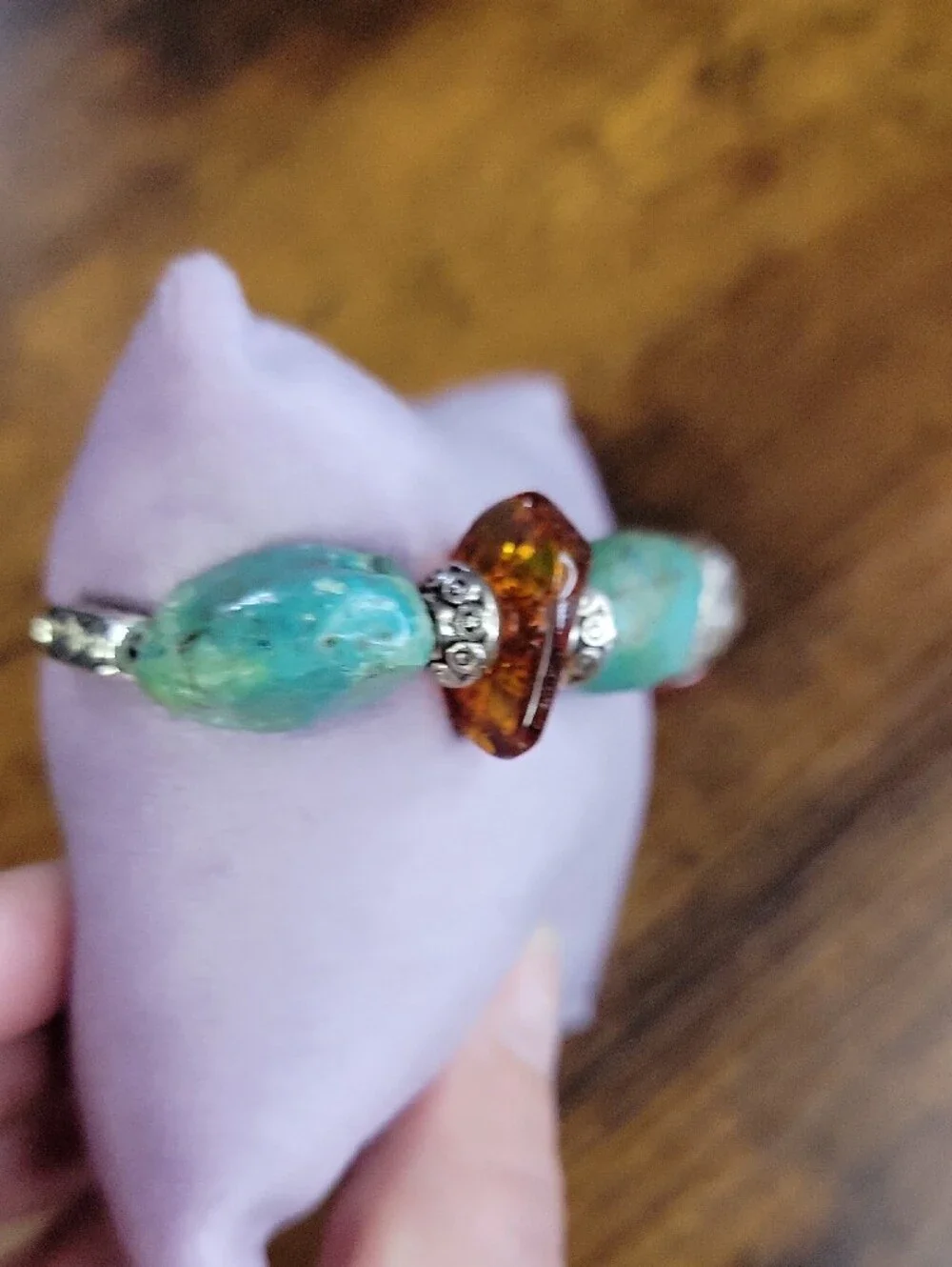 Genuine Amazonite and Faux Amber Bracelet